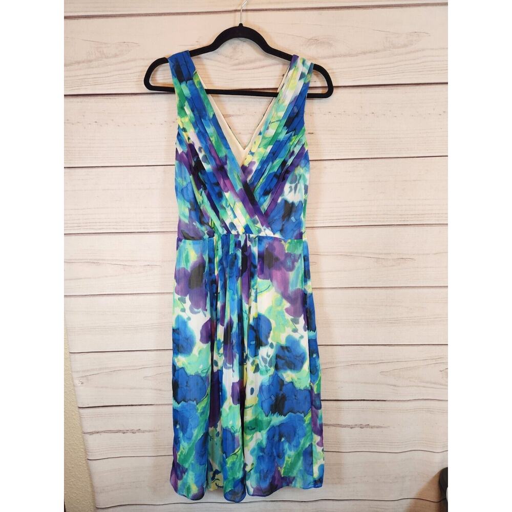 Anne Klein Women's Multi Color Print Polyester Sleeveless Spring Dress Size 8